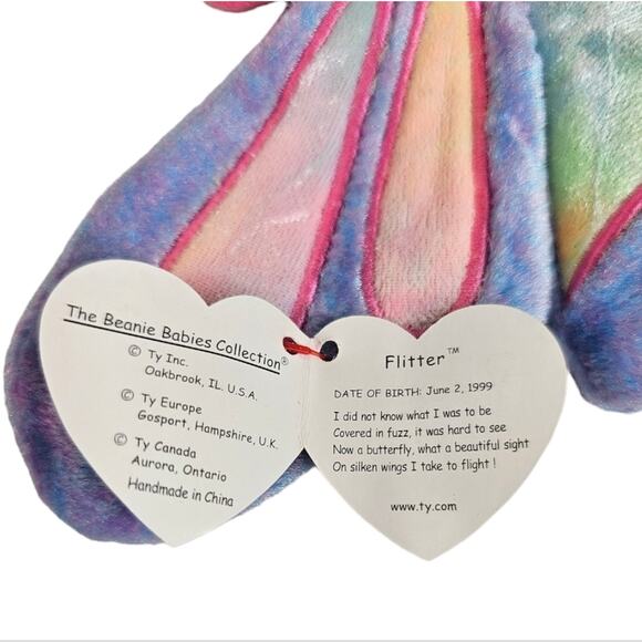 Ty Vintage Flitter the Butterfly Beanie Baby Tush Tag 1999 - Picture 3 of 10